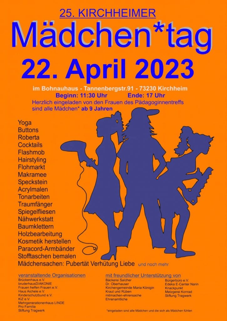 Flyer: 25. Kirchheimer Mädchentag am 22. April 2023 im Bohnauhaus