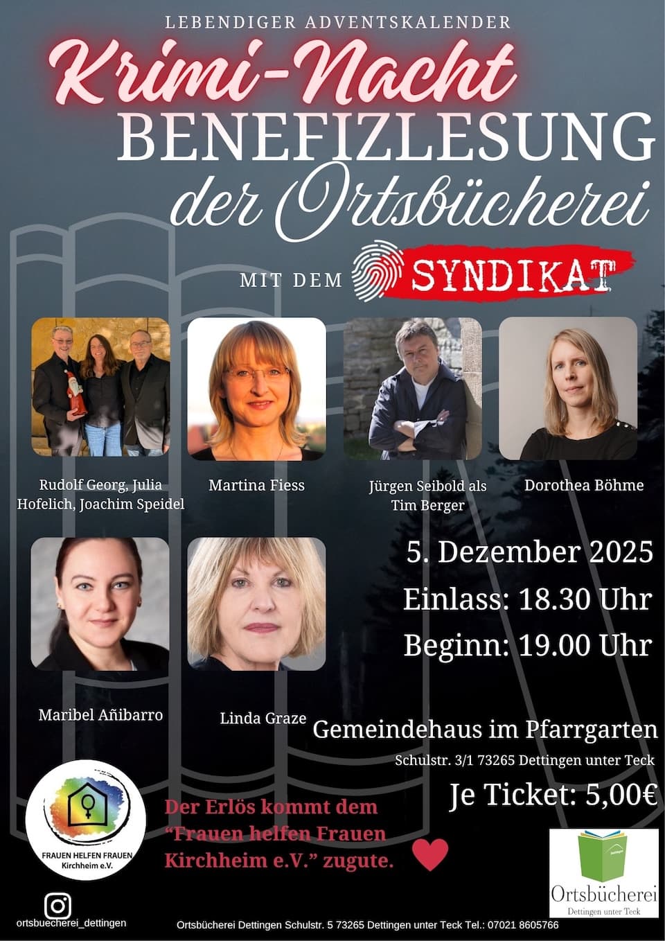 Plakat zur Kriminacht der Ortsbücherei Dettingen