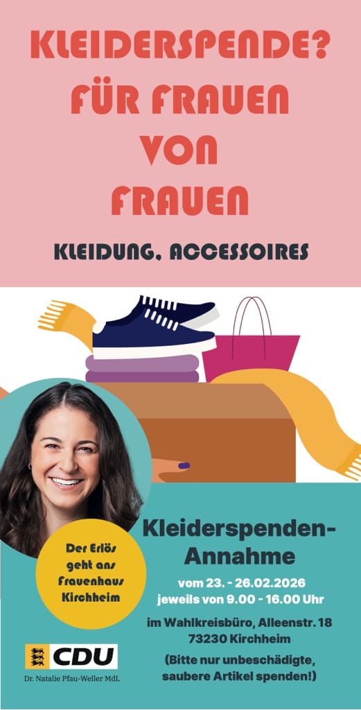 Flyer: Kleiderspenden für Frauen von Frauen, Annahme im Wahlkreisbüro